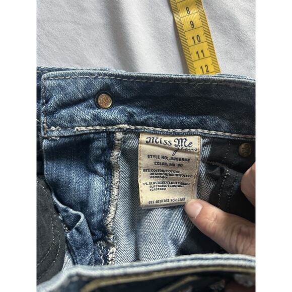 Miss Me Boot Cut Frayed Hem Jeans Womens Size 27 Blue Bling Rhinestone Cowgirl - Picture 7 of 12